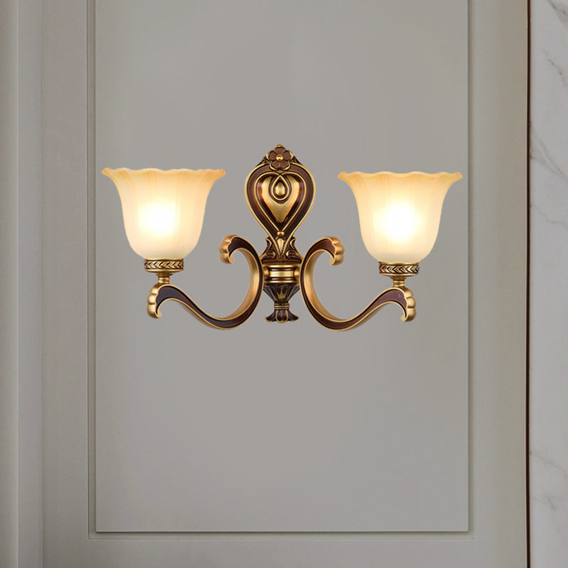 Bell Bedroom Up Wall Mounted Light Antiqued Frosted Glass 1/2-Light Brass Wall Lamp Fixture Clearhalo 'Wall Lamps & Sconces' 'Wall Lights' Lighting' 810174