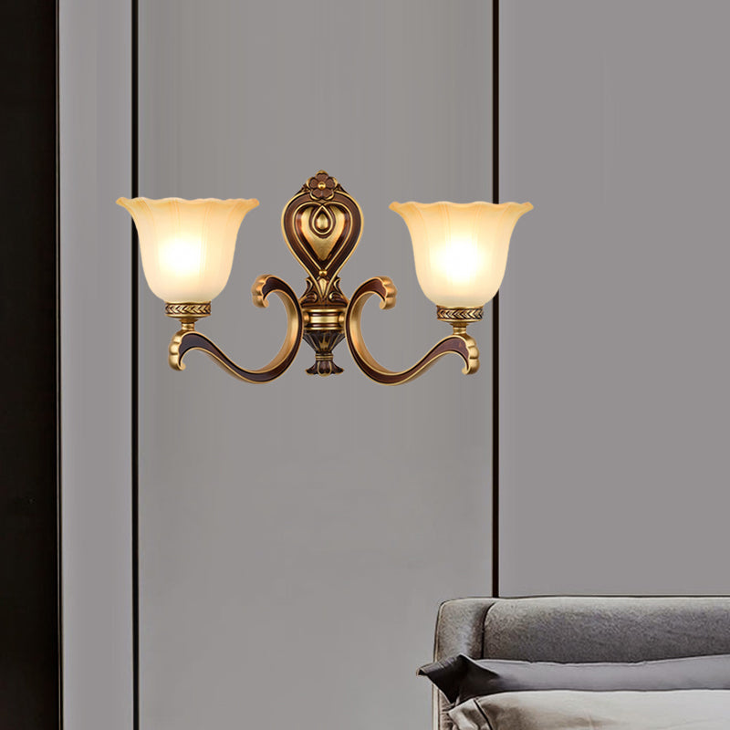 Bell Bedroom Up Wall Mounted Light Antiqued Frosted Glass 1/2-Light Brass Wall Lamp Fixture Clearhalo 'Wall Lamps & Sconces' 'Wall Lights' Lighting' 810175