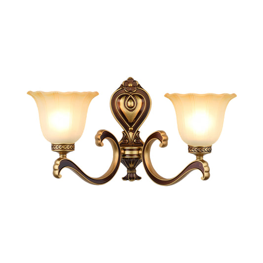 Bell Bedroom Up Wall Mounted Light Antiqued Frosted Glass 1/2-Light Brass Wall Lamp Fixture Clearhalo 'Wall Lamps & Sconces' 'Wall Lights' Lighting' 810176