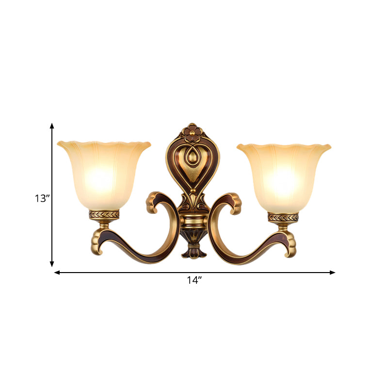 Bell Bedroom Up Wall Mounted Light Antiqued Frosted Glass 1/2-Light Brass Wall Lamp Fixture Clearhalo 'Wall Lamps & Sconces' 'Wall Lights' Lighting' 810177