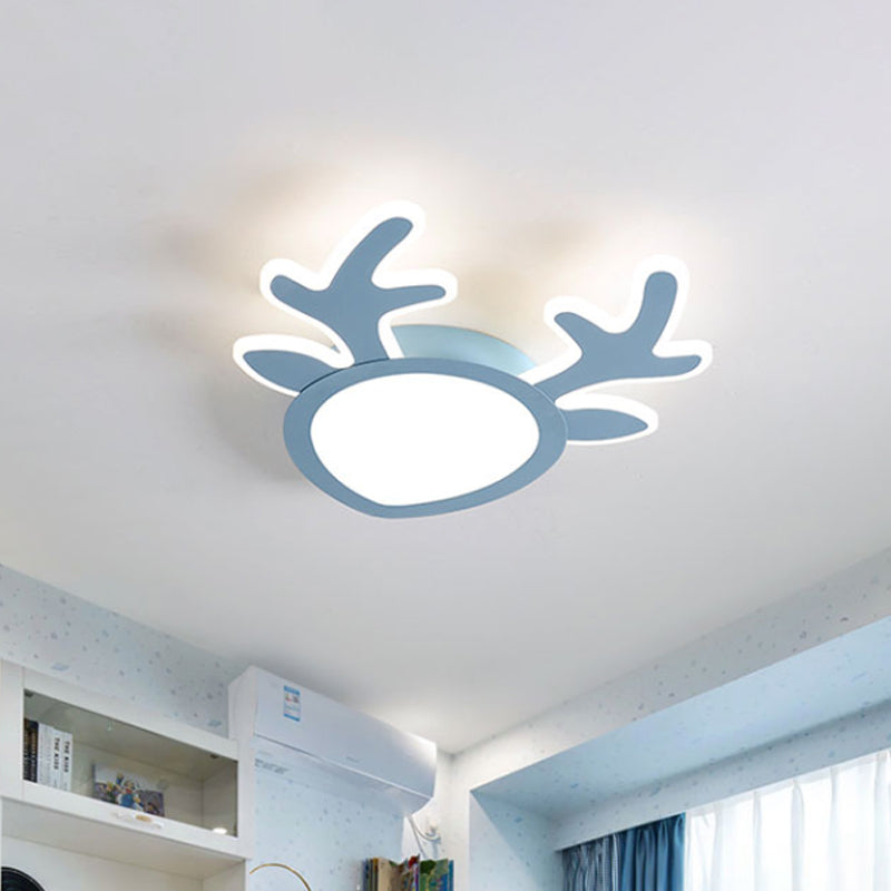 Antler Iron Flush Mount Lamp Macaroon Pink/Blue LED Ceiling Mounted Light for Children Bedroom Blue Clearhalo 'Ceiling Lights' 'Close To Ceiling Lights' 'Close to ceiling' 'Flush mount' Lighting' 810197