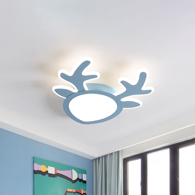 Antler Iron Flush Mount Lamp Macaroon Pink/Blue LED Ceiling Mounted Light for Children Bedroom Clearhalo 'Ceiling Lights' 'Close To Ceiling Lights' 'Close to ceiling' 'Flush mount' Lighting' 810198