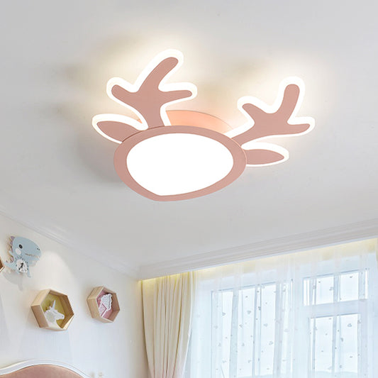 Antler Iron Flush Mount Lamp Macaroon Pink/Blue LED Ceiling Mounted Light for Children Bedroom Pink Clearhalo 'Ceiling Lights' 'Close To Ceiling Lights' 'Close to ceiling' 'Flush mount' Lighting' 810201