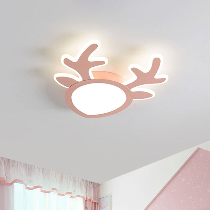 Antler Iron Flush Mount Lamp Macaroon Pink/Blue LED Ceiling Mounted Light for Children Bedroom Clearhalo 'Ceiling Lights' 'Close To Ceiling Lights' 'Close to ceiling' 'Flush mount' Lighting' 810202