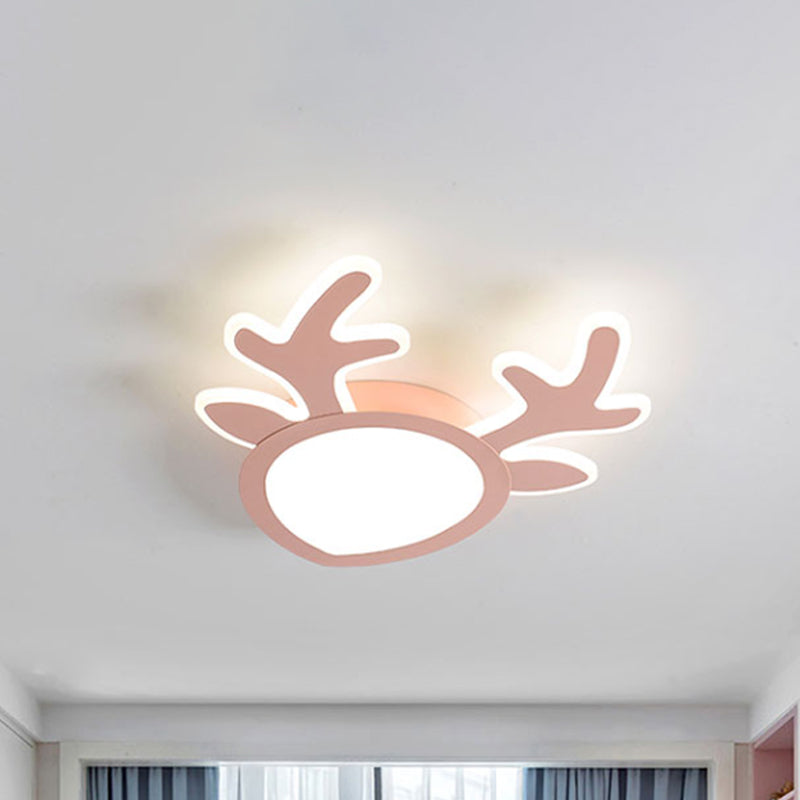 Antler Iron Flush Mount Lamp Macaroon Pink/Blue LED Ceiling Mounted Light for Children Bedroom Clearhalo 'Ceiling Lights' 'Close To Ceiling Lights' 'Close to ceiling' 'Flush mount' Lighting' 810203