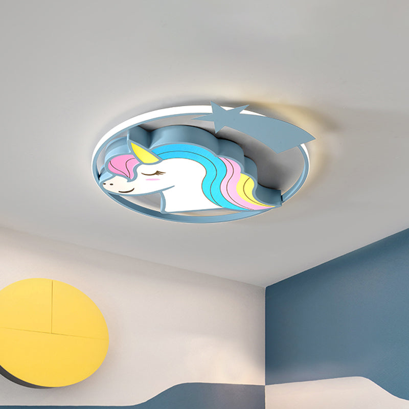 Cartoon Giraffe/Unicorn Flush Light Iron Children Bedroom LED Flush Mount Lighting Fixture in Pink/Yellow/Blue Clearhalo 'Ceiling Lights' 'Close To Ceiling Lights' 'Close to ceiling' 'Flush mount' Lighting' 810206