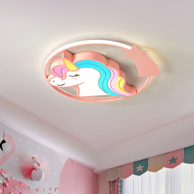 Cartoon Giraffe/Unicorn Flush Light Iron Children Bedroom LED Flush Mount Lighting Fixture in Pink/Yellow/Blue Clearhalo 'Ceiling Lights' 'Close To Ceiling Lights' 'Close to ceiling' 'Flush mount' Lighting' 810211