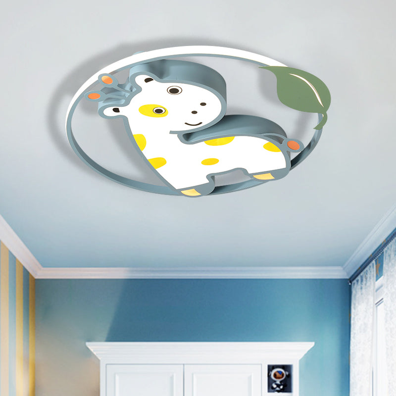 Cartoon Giraffe/Unicorn Flush Light Iron Children Bedroom LED Flush Mount Lighting Fixture in Pink/Yellow/Blue Clearhalo 'Ceiling Lights' 'Close To Ceiling Lights' 'Close to ceiling' 'Flush mount' Lighting' 810214