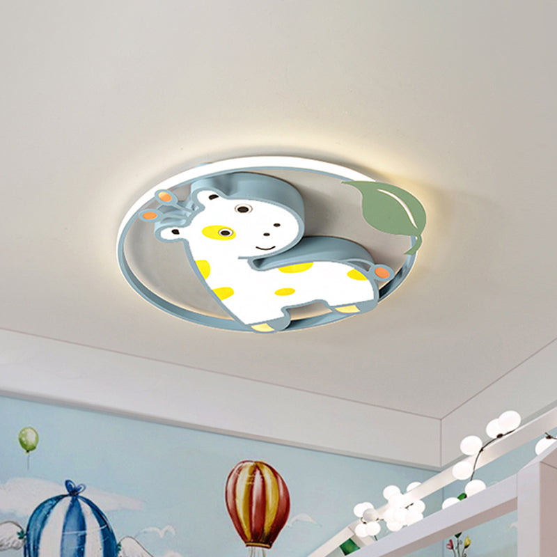 Cartoon Giraffe/Unicorn Flush Light Iron Children Bedroom LED Flush Mount Lighting Fixture in Pink/Yellow/Blue Clearhalo 'Ceiling Lights' 'Close To Ceiling Lights' 'Close to ceiling' 'Flush mount' Lighting' 810215