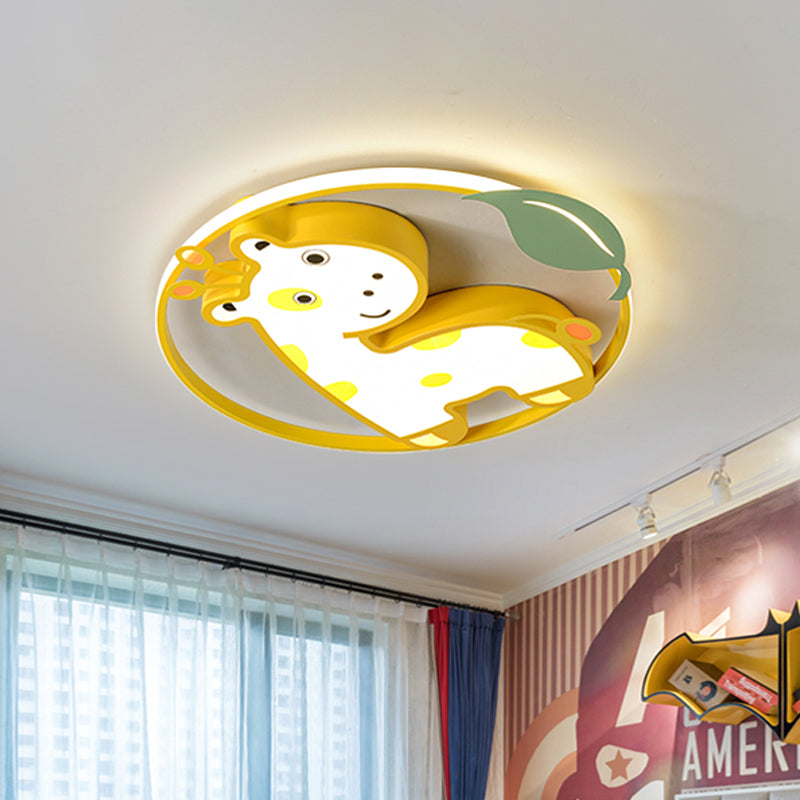 Cartoon Giraffe/Unicorn Flush Light Iron Children Bedroom LED Flush Mount Lighting Fixture in Pink/Yellow/Blue Yellow Giraffe Clearhalo 'Ceiling Lights' 'Close To Ceiling Lights' 'Close to ceiling' 'Flush mount' Lighting' 810218