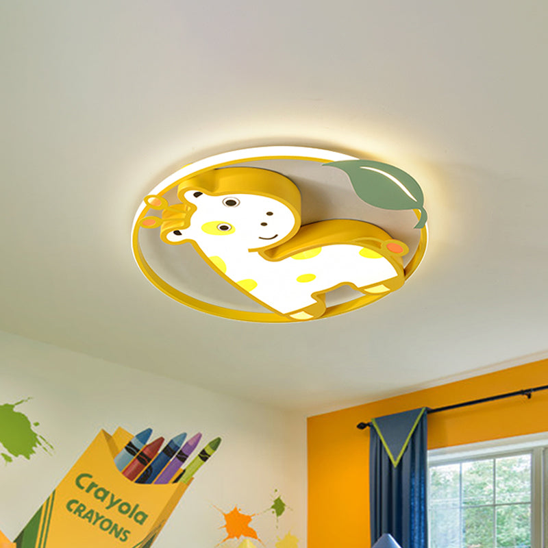 Cartoon Giraffe/Unicorn Flush Light Iron Children Bedroom LED Flush Mount Lighting Fixture in Pink/Yellow/Blue Clearhalo 'Ceiling Lights' 'Close To Ceiling Lights' 'Close to ceiling' 'Flush mount' Lighting' 810219