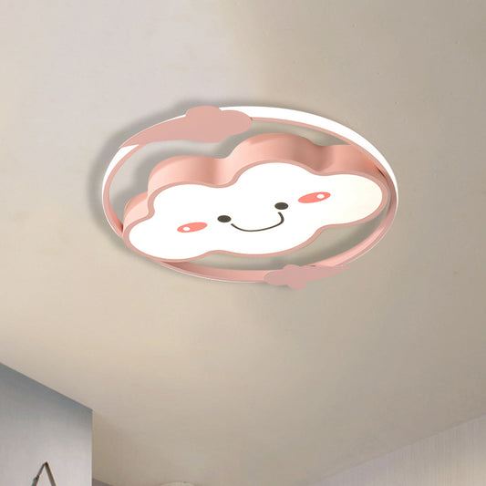 Iron Rainbow/Cloud Flush Mount Light Cartoon Pink/Blue LED Ceiling Mounted Fixture for Children Bedroom Pink Cloud Clearhalo 'Ceiling Lights' 'Close To Ceiling Lights' 'Close to ceiling' 'Flush mount' Lighting' 810226