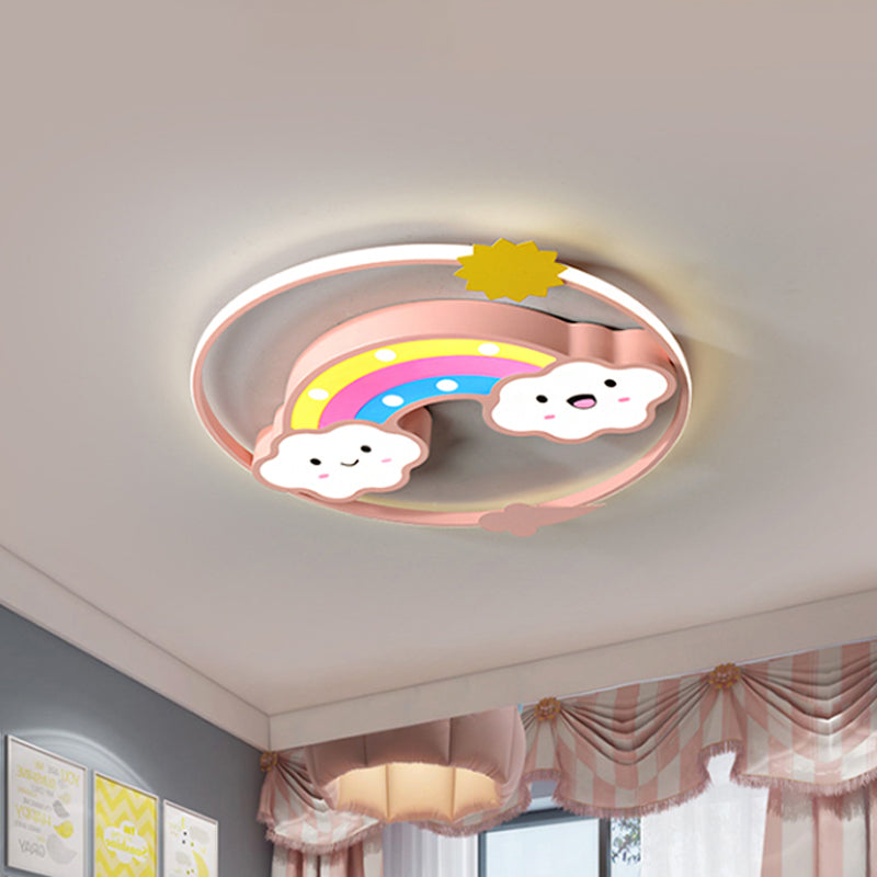 Iron Rainbow/Cloud Flush Mount Light Cartoon Pink/Blue LED Ceiling Mounted Fixture for Children Bedroom Pink Rainbow Clearhalo 'Ceiling Lights' 'Close To Ceiling Lights' 'Close to ceiling' 'Flush mount' Lighting' 810235