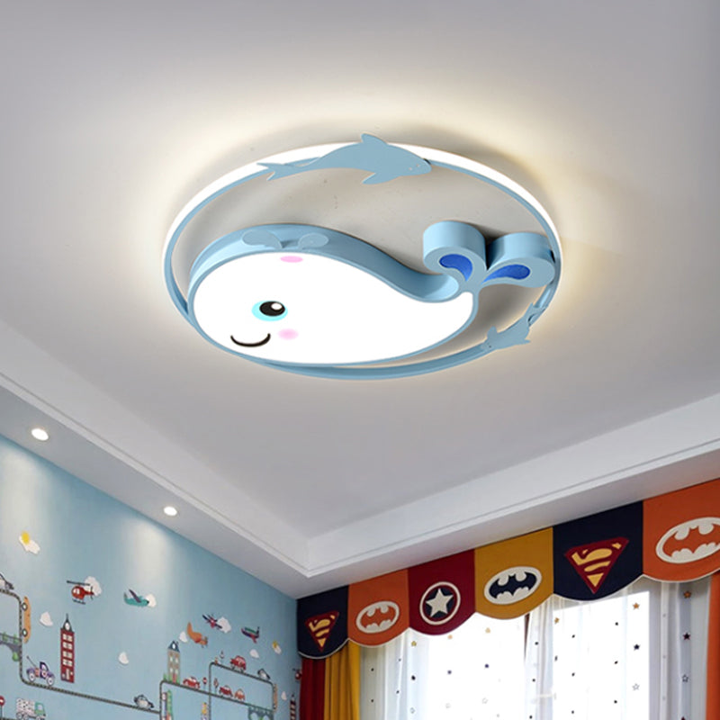 Macaroon Dinosaur/Fish Flush Mount Acrylic LED Nursery Close to Ceiling Lighting Fixture with Ring in Pink/Blue/Green Blue Fish Clearhalo 'Ceiling Lights' 'Close To Ceiling Lights' 'Close to ceiling' 'Flush mount' Lighting' 810239