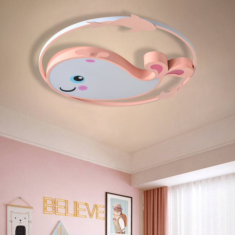 Macaroon Dinosaur/Fish Flush Mount Acrylic LED Nursery Close to Ceiling Lighting Fixture with Ring in Pink/Blue/Green Pink Fish Clearhalo 'Ceiling Lights' 'Close To Ceiling Lights' 'Close to ceiling' 'Flush mount' Lighting' 810243