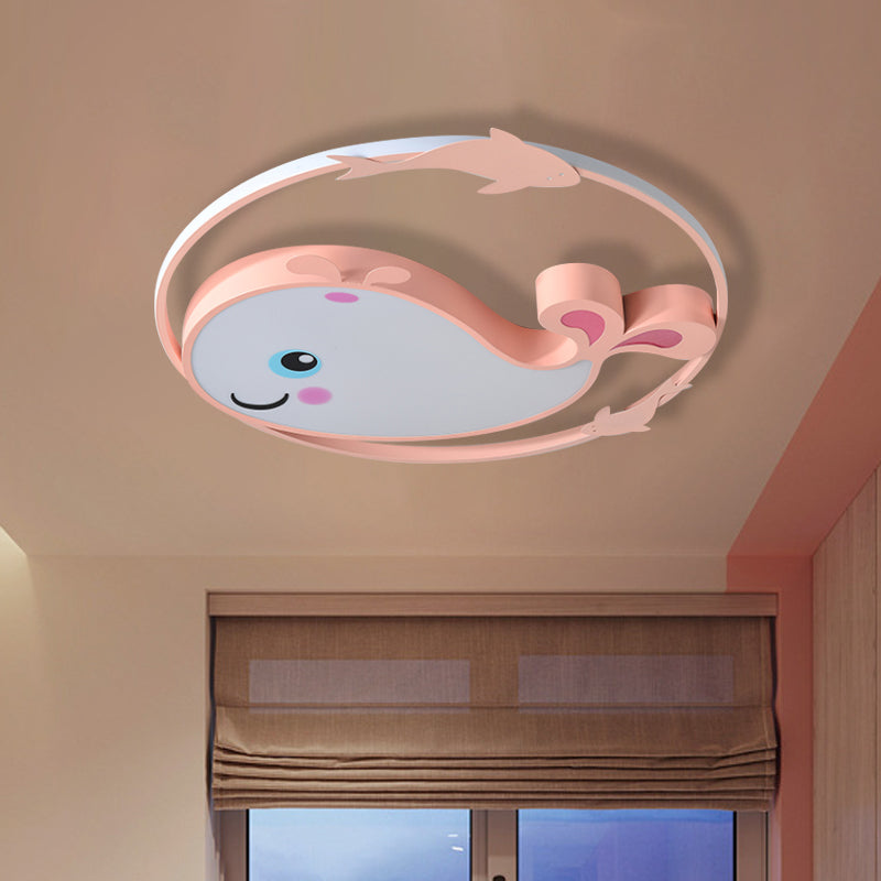 Macaroon Dinosaur/Fish Flush Mount Acrylic LED Nursery Close to Ceiling Lighting Fixture with Ring in Pink/Blue/Green Clearhalo 'Ceiling Lights' 'Close To Ceiling Lights' 'Close to ceiling' 'Flush mount' Lighting' 810244