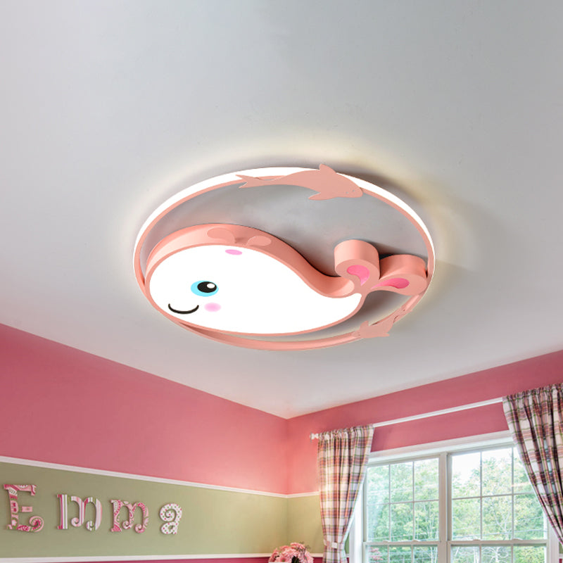 Macaroon Dinosaur/Fish Flush Mount Acrylic LED Nursery Close to Ceiling Lighting Fixture with Ring in Pink/Blue/Green Clearhalo 'Ceiling Lights' 'Close To Ceiling Lights' 'Close to ceiling' 'Flush mount' Lighting' 810245