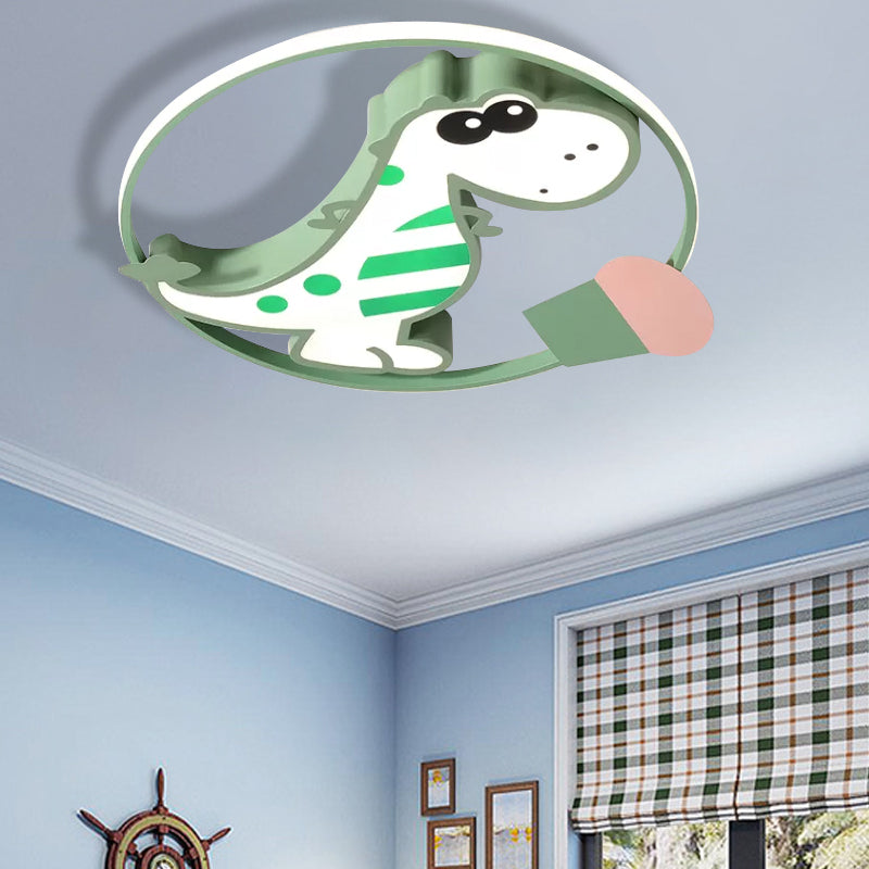 Macaroon Dinosaur/Fish Flush Mount Acrylic LED Nursery Close to Ceiling Lighting Fixture with Ring in Pink/Blue/Green Green Dinosaur Clearhalo 'Ceiling Lights' 'Close To Ceiling Lights' 'Close to ceiling' 'Flush mount' Lighting' 810247