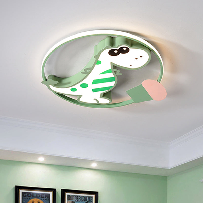 Macaroon Dinosaur/Fish Flush Mount Acrylic LED Nursery Close to Ceiling Lighting Fixture with Ring in Pink/Blue/Green Clearhalo 'Ceiling Lights' 'Close To Ceiling Lights' 'Close to ceiling' 'Flush mount' Lighting' 810248