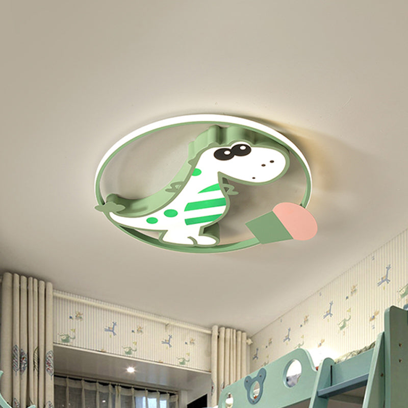 Macaroon Dinosaur/Fish Flush Mount Acrylic LED Nursery Close to Ceiling Lighting Fixture with Ring in Pink/Blue/Green Clearhalo 'Ceiling Lights' 'Close To Ceiling Lights' 'Close to ceiling' 'Flush mount' Lighting' 810249