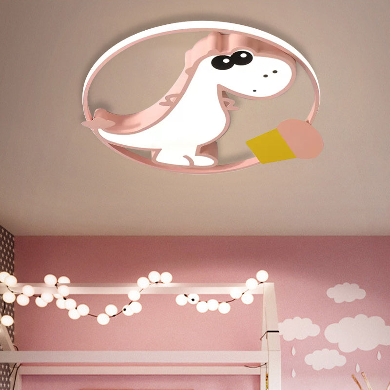 Macaroon Dinosaur/Fish Flush Mount Acrylic LED Nursery Close to Ceiling Lighting Fixture with Ring in Pink/Blue/Green Pink Dinosaur Clearhalo 'Ceiling Lights' 'Close To Ceiling Lights' 'Close to ceiling' 'Flush mount' Lighting' 810252