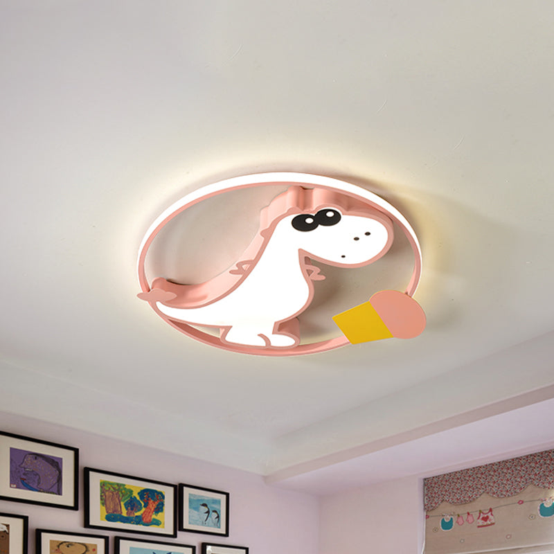 Macaroon Dinosaur/Fish Flush Mount Acrylic LED Nursery Close to Ceiling Lighting Fixture with Ring in Pink/Blue/Green Clearhalo 'Ceiling Lights' 'Close To Ceiling Lights' 'Close to ceiling' 'Flush mount' Lighting' 810254