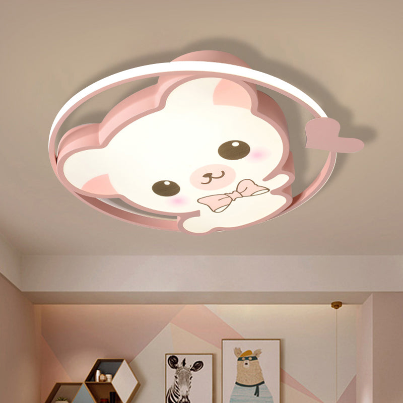 Bear/Rabbit Flush Mount Light Cartoon Acrylic Children Bedroom LED Ceiling Lighting in Pink/Blue Pink Bear Clearhalo 'Ceiling Lights' 'Close To Ceiling Lights' 'Close to ceiling' 'Flush mount' Lighting' 810269