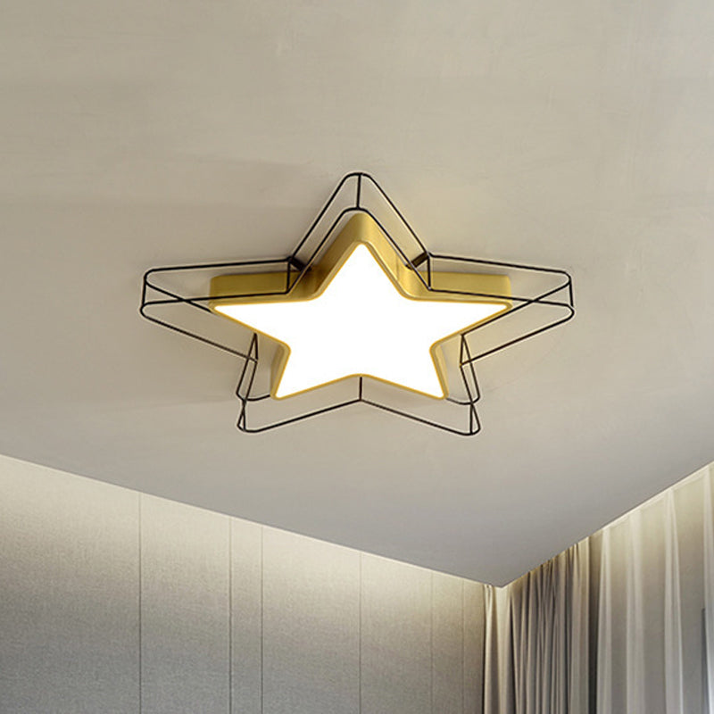 Black/Gold Pentagram Cage Flush Mount Lamp Modern LED Acrylic Ceiling Light Fixture for Bedroom Black Clearhalo 'Ceiling Lights' 'Close To Ceiling Lights' 'Close to ceiling' 'Flush mount' Lighting' 810273