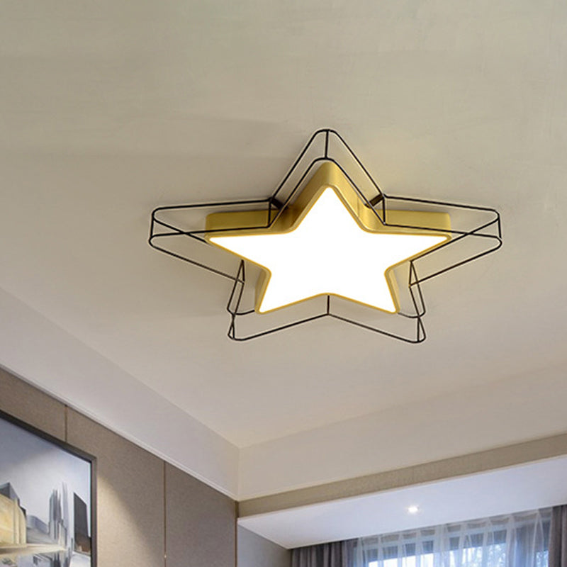 Black/Gold Pentagram Cage Flush Mount Lamp Modern LED Acrylic Ceiling Light Fixture for Bedroom Clearhalo 'Ceiling Lights' 'Close To Ceiling Lights' 'Close to ceiling' 'Flush mount' Lighting' 810274