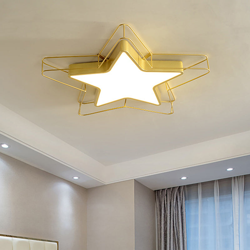 Black/Gold Pentagram Cage Flush Mount Lamp Modern LED Acrylic Ceiling Light Fixture for Bedroom Gold Clearhalo 'Ceiling Lights' 'Close To Ceiling Lights' 'Close to ceiling' 'Flush mount' Lighting' 810277