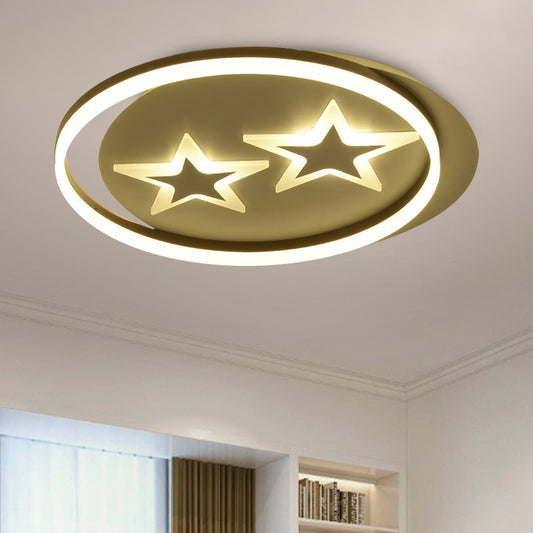 Kids Star/Planet Acrylic Ceiling Lamp LED Flush Mount Lighting Fixture in Gold with Circle for Bedroom Gold Star Clearhalo 'Ceiling Lights' 'Close To Ceiling Lights' 'Close to ceiling' 'Flush mount' Lighting' 810310