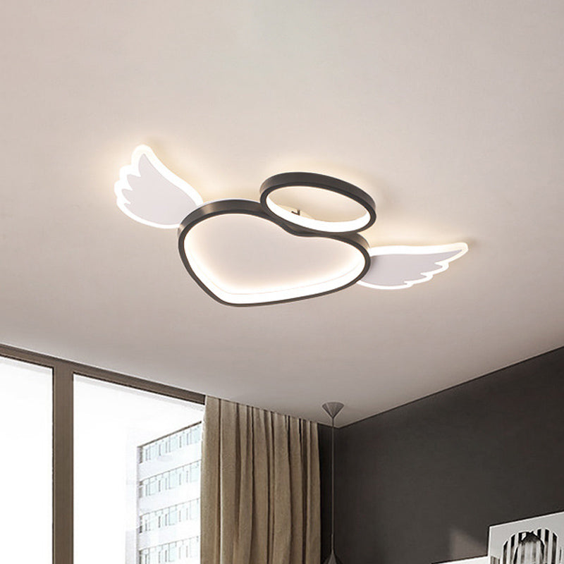 Black Heart with Wing Ceiling Fixture Nordic LED Acrylic Flush Mount Lighting in Warm/White Light for Bedroom Black Clearhalo 'Ceiling Lights' 'Close To Ceiling Lights' 'Close to ceiling' 'Flush mount' Lighting' 810315