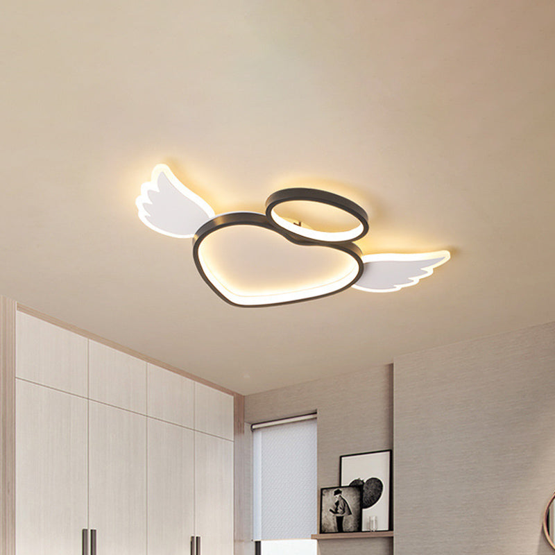 Black Heart with Wing Ceiling Fixture Nordic LED Acrylic Flush Mount Lighting in Warm/White Light for Bedroom Clearhalo 'Ceiling Lights' 'Close To Ceiling Lights' 'Close to ceiling' 'Flush mount' Lighting' 810316