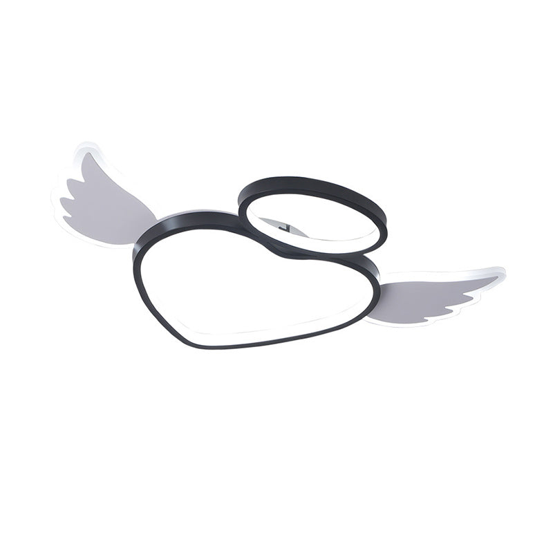 Black Heart with Wing Ceiling Fixture Nordic LED Acrylic Flush Mount Lighting in Warm/White Light for Bedroom Clearhalo 'Ceiling Lights' 'Close To Ceiling Lights' 'Close to ceiling' 'Flush mount' Lighting' 810317