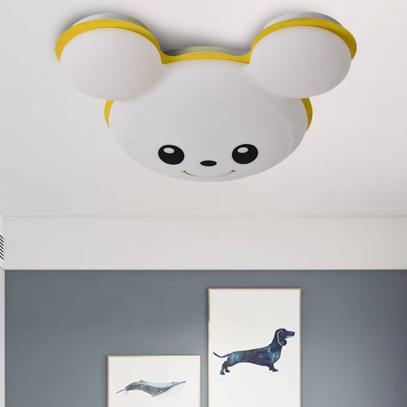 Mouse Head Acrylic Ceiling Flush Cartoon Grey/Yellow/Blue LED Flush Mount Lighting Fixture for Bedroom Yellow Clearhalo 'Ceiling Lights' 'Close To Ceiling Lights' 'Close to ceiling' 'Flush mount' Lighting' 810331