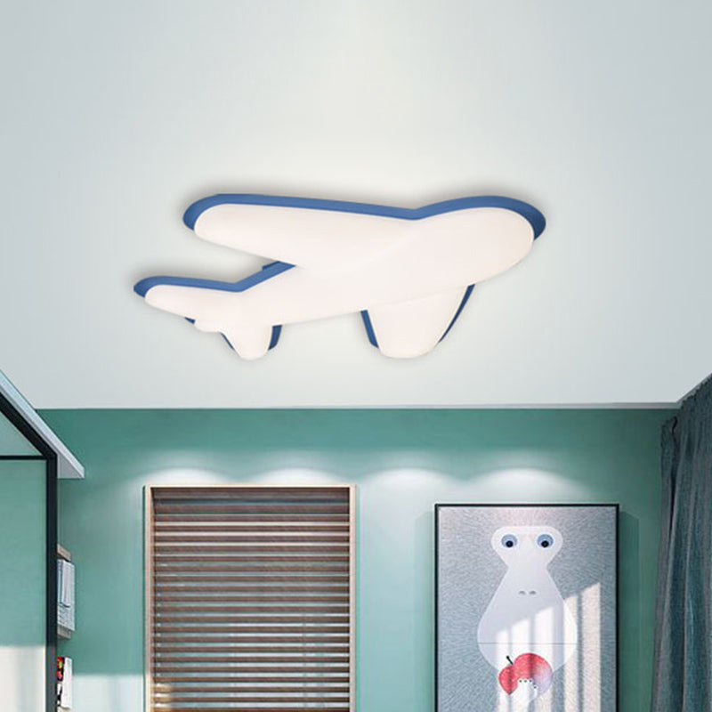 Airplane Bedroom Flush Light Fixture Plastic LED Cartoon Flush Mount Recessed Lighting in Pink/Yellow/Blue Blue Clearhalo 'Ceiling Lights' 'Close To Ceiling Lights' 'Close to ceiling' 'Flush mount' Lighting' 810375