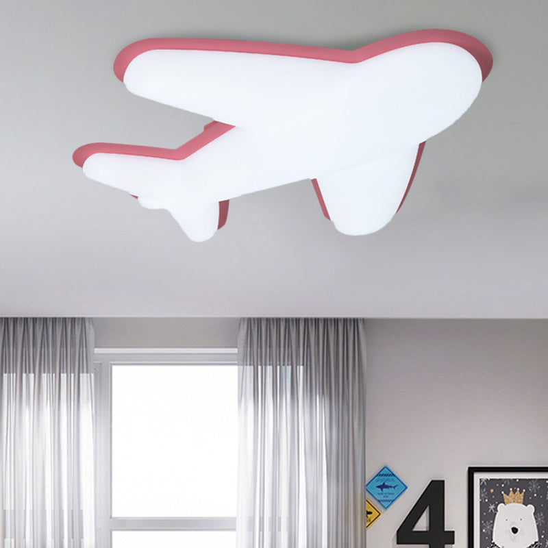 Airplane Bedroom Flush Light Fixture Plastic LED Cartoon Flush Mount Recessed Lighting in Pink/Yellow/Blue Pink Clearhalo 'Ceiling Lights' 'Close To Ceiling Lights' 'Close to ceiling' 'Flush mount' Lighting' 810379