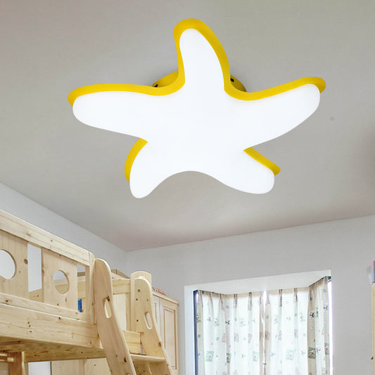 Starfish Semi Flush Ceiling Light Kids Plastic LED Nursery Flushmount Lighting in Grey/Pink/Yellow Finish Yellow Clearhalo 'Ceiling Lights' 'Close To Ceiling Lights' 'Close to ceiling' 'Semi-flushmount' Lighting' 810387