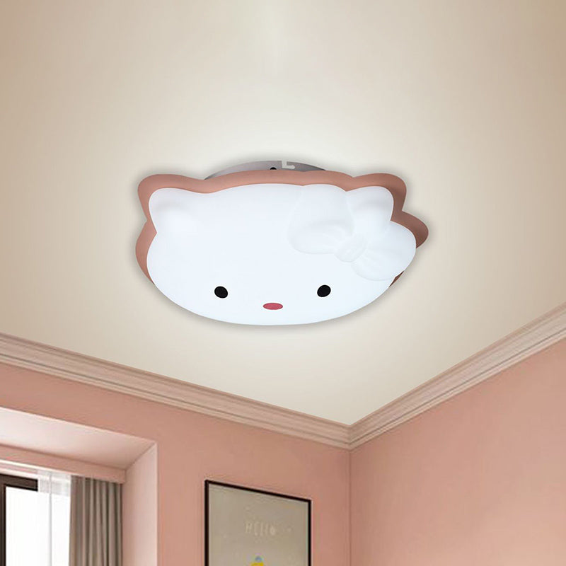 Cartoon Cat Flushmount Lighting Plastic Children Bedroom LED Flush Mount Light Fixture in Pink/Blue Pink Clearhalo 'Ceiling Lights' 'Close To Ceiling Lights' 'Close to ceiling' 'Flush mount' Lighting' 810399