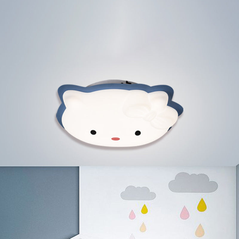 Cartoon Cat Flushmount Lighting Plastic Children Bedroom LED Flush Mount Light Fixture in Pink/Blue Blue Clearhalo 'Ceiling Lights' 'Close To Ceiling Lights' 'Close to ceiling' 'Flush mount' Lighting' 810403