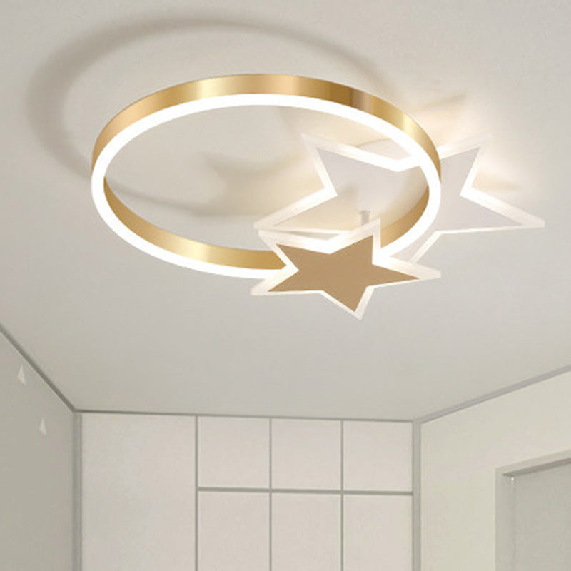 Circular Acrylic Flush Mount Lighting Nordic LED Gold Ceiling Light Fixture with Loving Heart/Star Design Gold Star Clearhalo 'Ceiling Lights' 'Close To Ceiling Lights' 'Close to ceiling' 'Flush mount' Lighting' 810419