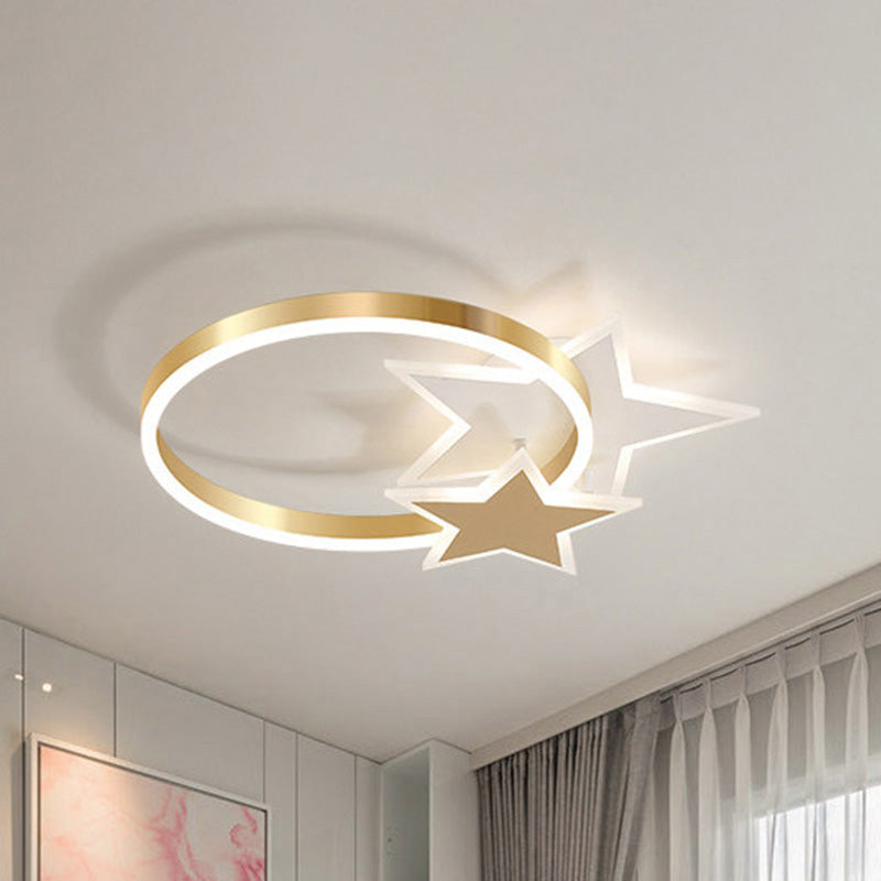 Circular Acrylic Flush Mount Lighting Nordic LED Gold Ceiling Light Fixture with Loving Heart/Star Design Clearhalo 'Ceiling Lights' 'Close To Ceiling Lights' 'Close to ceiling' 'Flush mount' Lighting' 810420