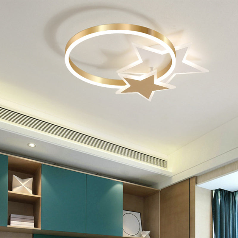 Circular Acrylic Flush Mount Lighting Nordic LED Gold Ceiling Light Fixture with Loving Heart/Star Design Clearhalo 'Ceiling Lights' 'Close To Ceiling Lights' 'Close to ceiling' 'Flush mount' Lighting' 810421