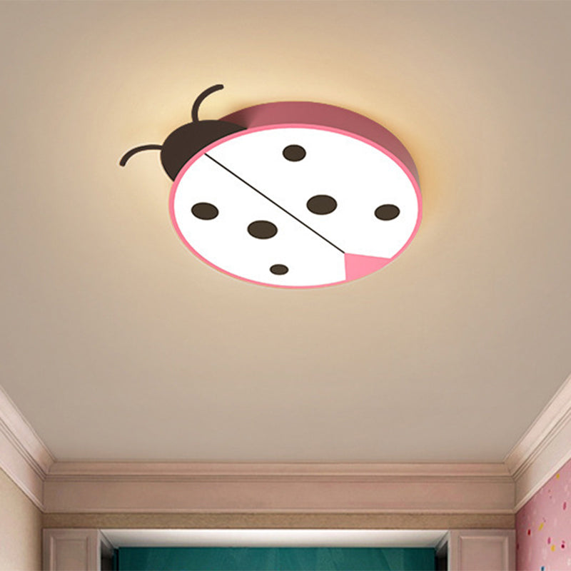 Ladybug Flush Mount Light Fixture Cartoon Acrylic Rose Red/Yellow LED Flushmount Lighting for Children Bedroom Rose Red Clearhalo 'Ceiling Lights' 'Close To Ceiling Lights' 'Close to ceiling' 'Flush mount' Lighting' 810423