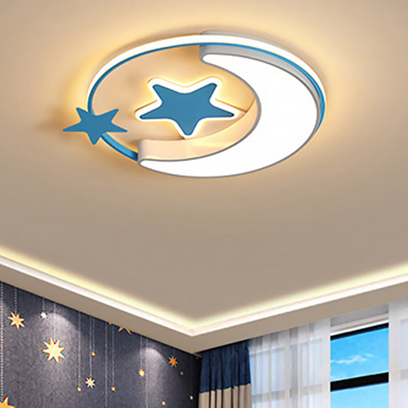 Star and Moon Acrylic Flush Mount Nordic Gold/Pink/Blue LED Flushmount Ceiling Lamp for Children Bedroom Blue Clearhalo 'Ceiling Lights' 'Close To Ceiling Lights' 'Close to ceiling' 'Flush mount' Lighting' 810431