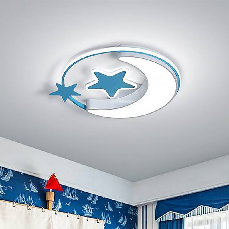 Star and Moon Acrylic Flush Mount Nordic Gold/Pink/Blue LED Flushmount Ceiling Lamp for Children Bedroom Clearhalo 'Ceiling Lights' 'Close To Ceiling Lights' 'Close to ceiling' 'Flush mount' Lighting' 810432