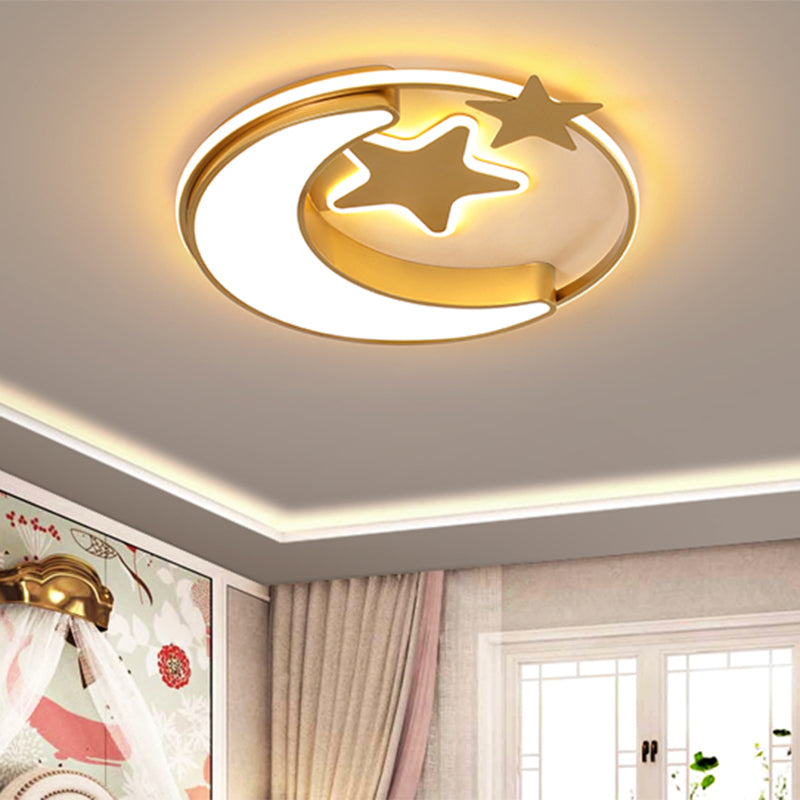 Star and Moon Acrylic Flush Mount Nordic Gold/Pink/Blue LED Flushmount Ceiling Lamp for Children Bedroom Clearhalo 'Ceiling Lights' 'Close To Ceiling Lights' 'Close to ceiling' 'Flush mount' Lighting' 810436