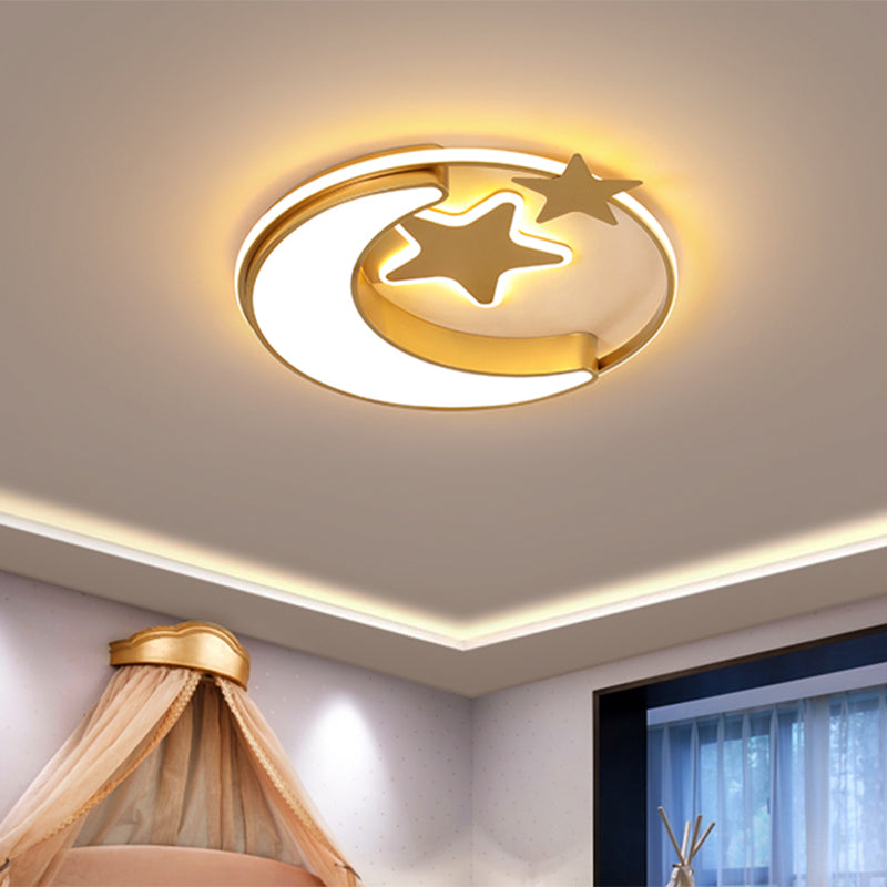 Star and Moon Acrylic Flush Mount Nordic Gold/Pink/Blue LED Flushmount Ceiling Lamp for Children Bedroom Clearhalo 'Ceiling Lights' 'Close To Ceiling Lights' 'Close to ceiling' 'Flush mount' Lighting' 810437