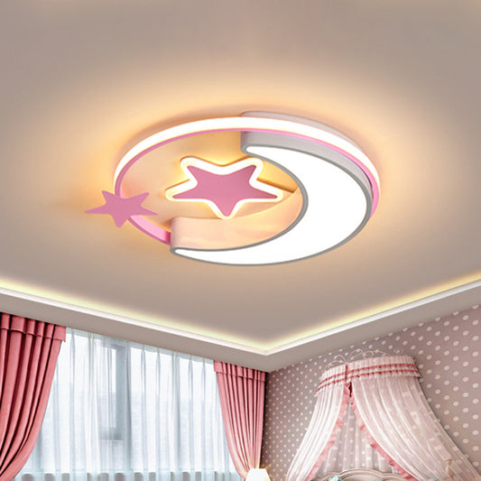 Star and Moon Acrylic Flush Mount Nordic Gold/Pink/Blue LED Flushmount Ceiling Lamp for Children Bedroom Pink Clearhalo 'Ceiling Lights' 'Close To Ceiling Lights' 'Close to ceiling' 'Flush mount' Lighting' 810439