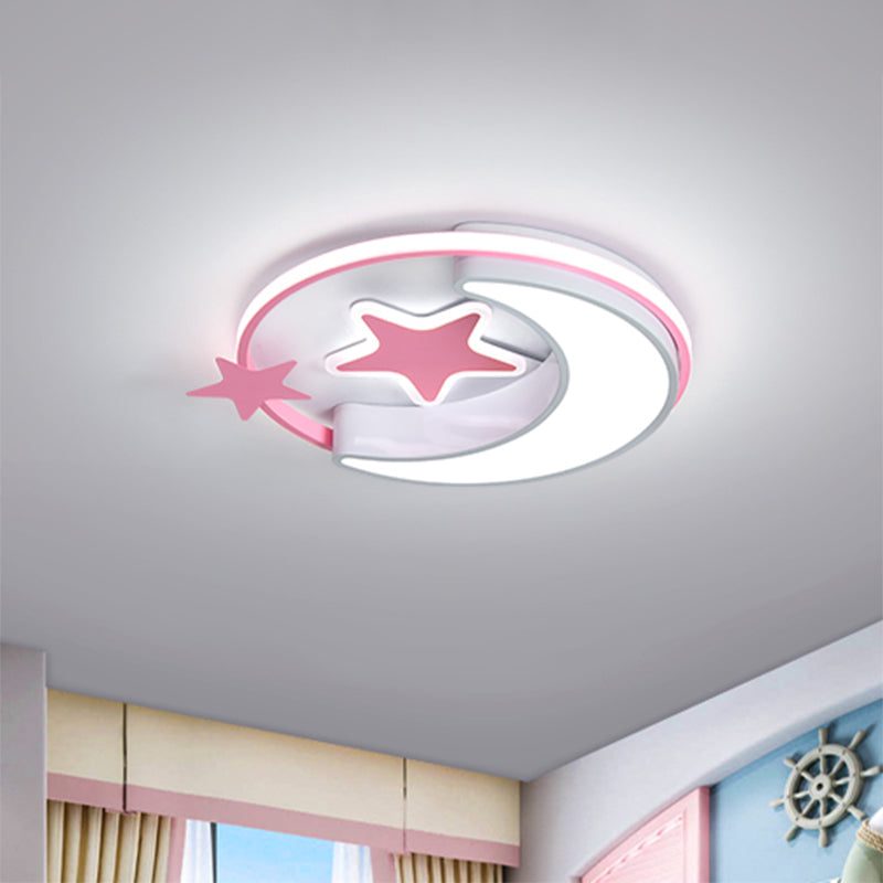 Star and Moon Acrylic Flush Mount Nordic Gold/Pink/Blue LED Flushmount Ceiling Lamp for Children Bedroom Clearhalo 'Ceiling Lights' 'Close To Ceiling Lights' 'Close to ceiling' 'Flush mount' Lighting' 810440